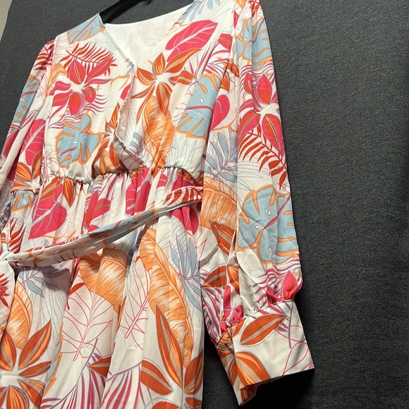 NEW - Multicolor Tropical Palm Print Tie High Waist Maxi Dress - Size 3X - Picture 7 of 9